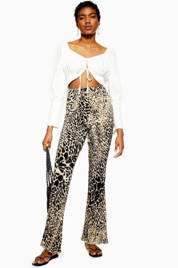 TOPSHOP Animal Print Plisse Flares / flared trousers