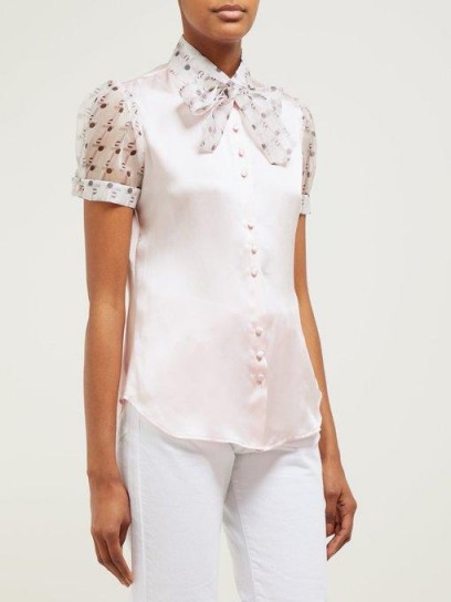 EDELTRUD HOFMANN Ann pussy-bow silk-charmeuse blouse in pink ~ feminine puffed sleeves