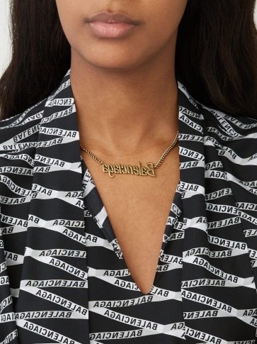 BALENCIAGA Antiqued logo necklace / designer fashion jewellery - flipped