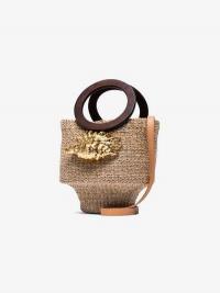 Aranaz Brown Kailei Shell Raffia Bucket Bag / small embellished bags