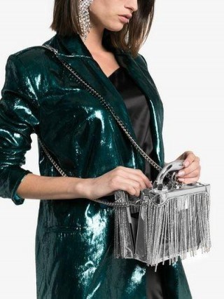 Area Ling Ling Crystal Fringing Box Bag in Silver - flipped