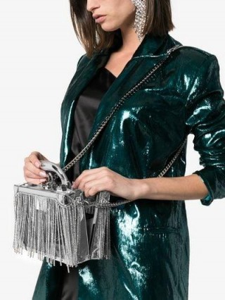 Area Ling Ling Crystal Fringing Box Bag in Silver