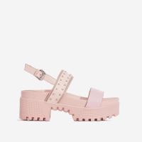 EGO Ariel Patent Studded Detail Chunky Sole Sandal In Pink Faux Leather ~ summer sandals
