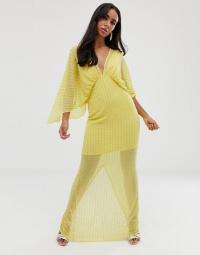 ASOS DESIGN kimono maxi dress in linear sequin in lemon yellow | beaded deep V-neck dresses | oriental inspired