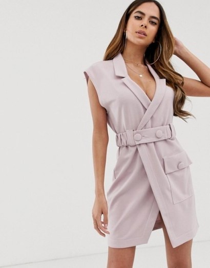 ASOS DESIGN utility tux belted mini dress Lilac - flipped