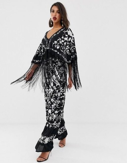 ASOS EDITION embroidered jumpsuit with fringe in black | boho glamour - flipped