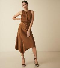 REISS ASPEN SATIN SLIP SKIRT CINNAMON ~ luxe brown asymmetric skirts