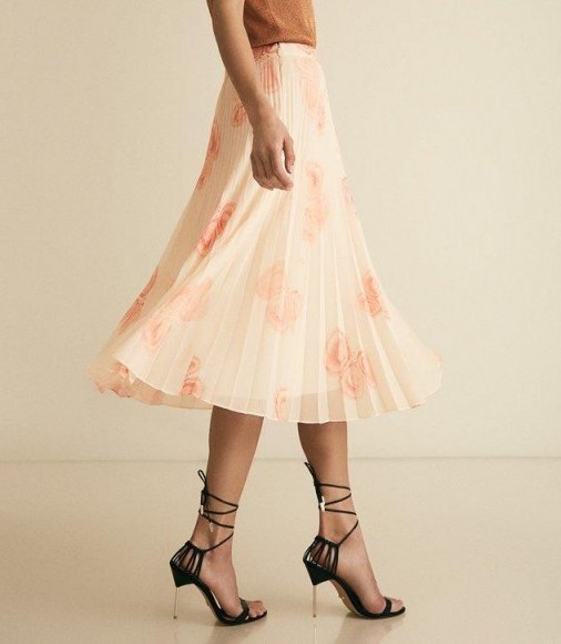 REISS AYA PEACHES AND CREAM PLEATED MIDI SKIRT ~ painterly florals - flipped