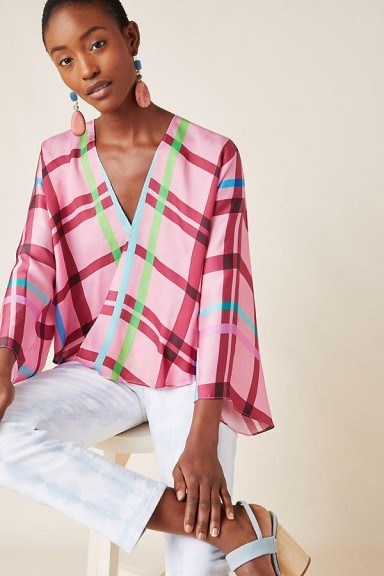 Guapa Carrie Blouse in Medium Pink / large check prints - flipped