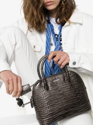 Balenciaga Charcoal Grey Ville Small Croc Print Leather Shoulder Bag / neat little handbag