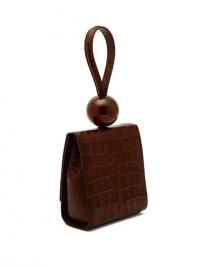BY FAR Ball crocodile-effect brown leather clutch ~ small croc bag
