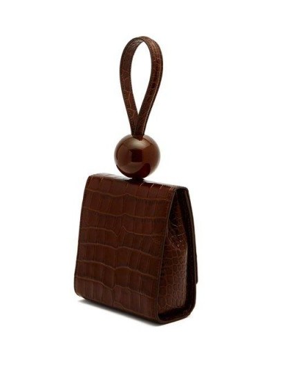BY FAR Ball crocodile-effect brown leather clutch ~ small croc bag - flipped