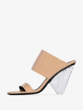 Balmain Lory Sandals in nude | luxe clear cone heel mules - flipped