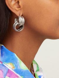BALENCIAGA BB double-hoop silver-tone earrings