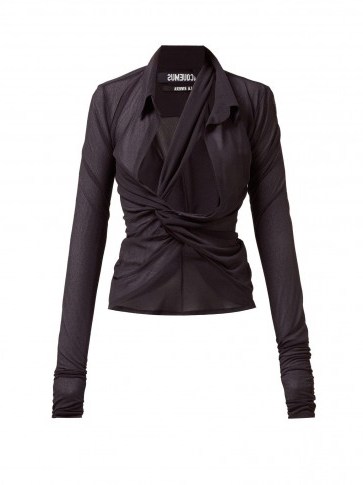 JACQUEMUS Bellagio cross-front cut-out crepe blouse in black ~ contemporary blouses - flipped