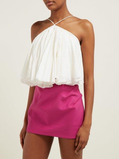 JACQUEMUS Belluno tie-back cotton and linen-blend top in white ~ strappy summer vacation tops