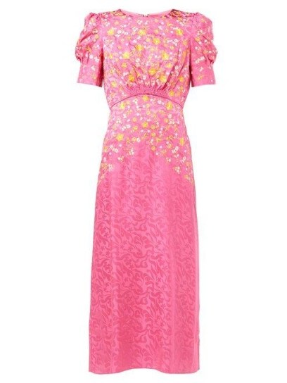 SALONI Bianca floral-embroidered silk dress in pink ~ ladylike vintage style dresses - flipped