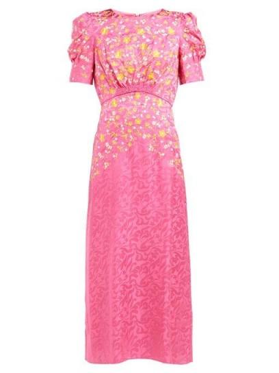 SALONI Bianca floral-embroidered silk dress in pink ~ ladylike vintage style dresses