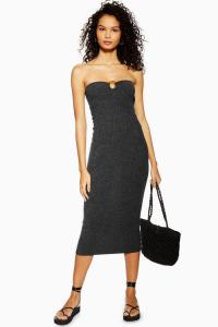Topshop Black Horn Ring Column Dress in Washed Black | casual summer glamour