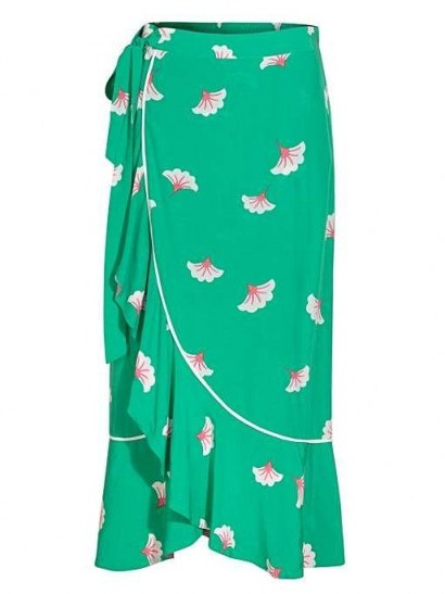OLIVER BONAS Blossom Green & White Midi Skirt / asymmetric floral wrap skirts - flipped