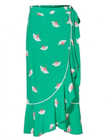 OLIVER BONAS Blossom Green & White Midi Skirt / asymmetric floral wrap skirts