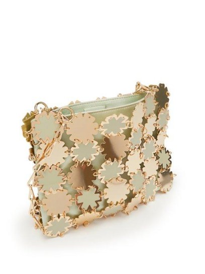 PACO RABANNE Blossom 1969 metal and satin shoulder bag ~ gold and mint green metallic bags