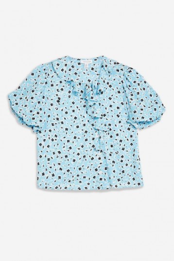 TOPSHOP Blue Floral Ruffle Tea Top / cute vintage style summer blouse