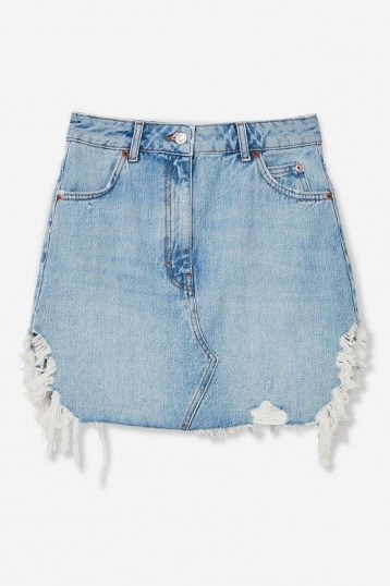 Topshop Blue Side Ripped Denim Skirt in Mid Stone | destroyed mini - flipped