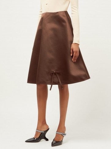 PRADA Bow appliqué double silk-satin midi skirt in brown - flipped