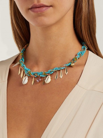 ARON & HIRSCH Braided turquoise, diamond & amethyst necklace ~ stunning gemstone necklaces