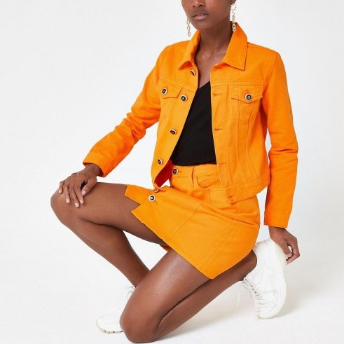 River Island Bright orange denim fitted jacket | summer jackets - flipped