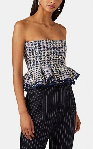 BROCK COLLECTION Bouclé Tweed Strapless Peplum Top / checked fabric - flipped