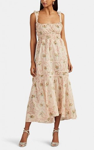 BROCK COLLECTION Drawstring-Tiered Floral Cotton Maxi Dress / smocked summer dresses