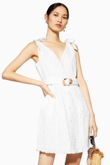 Topshop Broderie Buckle Mini Dress in white | deep V-neckline summer frock - flipped