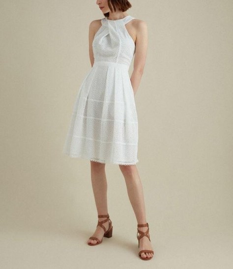 KAREN MILLEN Broderie Halterneck Dress in white ~ feminine summer clothing - flipped