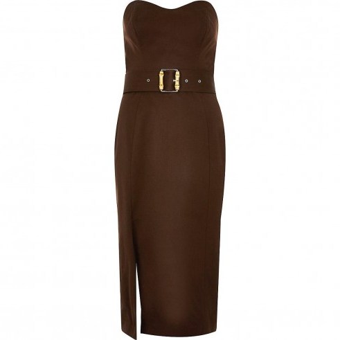RIVER ISLAND Brown bandeau bodycon dress – strapless fitted dresses - flipped
