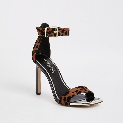 RIVER ISLAND Brown leopard print barely there sandals – animal prints - flipped
