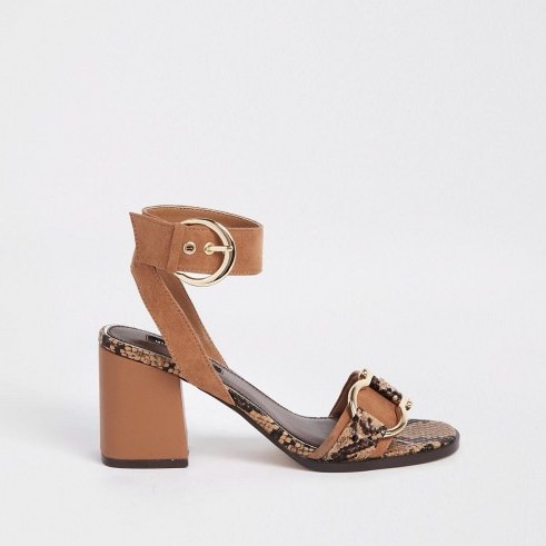 River Island Brown snake print block heel sandal | chunky heeled sandals - flipped