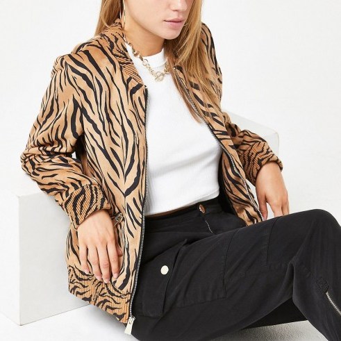 River Island Brown tiger print bomber jacket | animal printed jackets - flipped