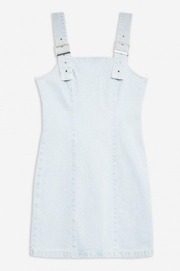 Topshop Buckle Bleach Denim Dress | light-blue pinafore