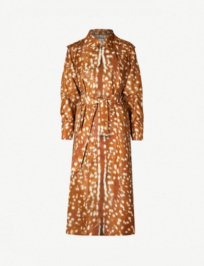 BURBERRY Deer-print shell trench coat in Honey / animal printed coats - flipped