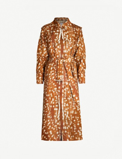 BURBERRY Deer-print shell trench coat in Honey / animal printed coats