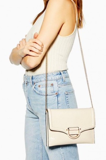 Topshop CARLY Cream Crinkle Clutch Bag | chain strap flap bags - flipped