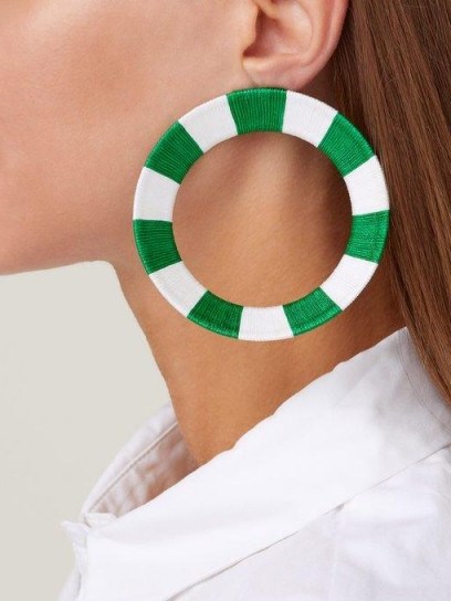 MARYJANE CLAVEROL Celene green and white striped hoop earrings - flipped