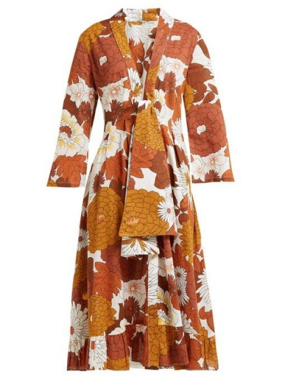 DODO BAR OR Charlotte floral-print cotton midi dress in brown | retro flower prints