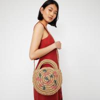 WAREHOUSE CHERRY CIRCLE STRAW BAG in Beige / round summer bags
