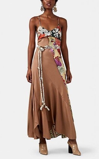 CHLOÉ Floral-Draped Twill Midi-Dress in beige – multi / skinny strap dresses - flipped