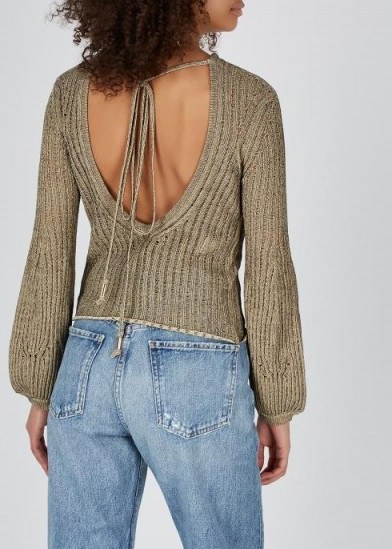 CHLOÉ Gold stretch-knit cotton-blend jumper ~ open back sweater - flipped
