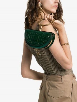 Chloé Green Nile Minaudière Crocodile Effect Leather Bag | small chic bags - flipped