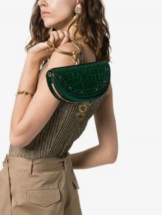 Chloé Green Nile Minaudière Crocodile Effect Leather Bag | small chic bags
